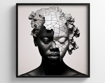 Abstrakte Afrikanische Frau Druck: Schwarze Kunst, Moderne Wand Dekoration (Digitaler Download)