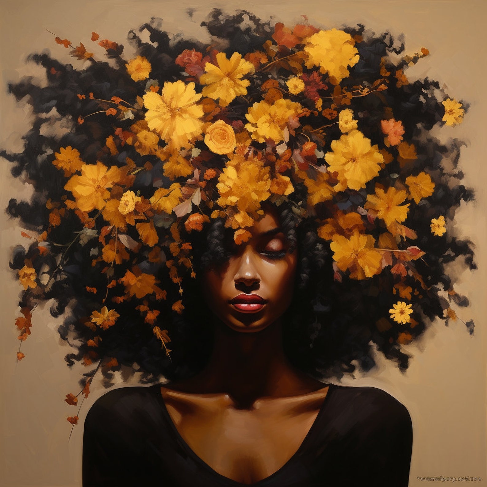 Black Girl With Flower Poster Art, Black Wall Art, Black Art, African