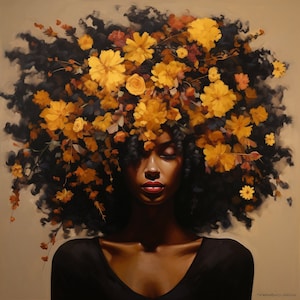 Black Girl with Flower Poster Art, Black Wall Art, Black Art, African American Art, African Art, Black Woman Art, Abstract Art, Black Decor