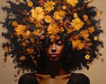 Black Girl with Flower Poster Art, Black Wall Art, Black Art, African American Art, African Art, Black Woman Art, Abstract Art, Black Decor