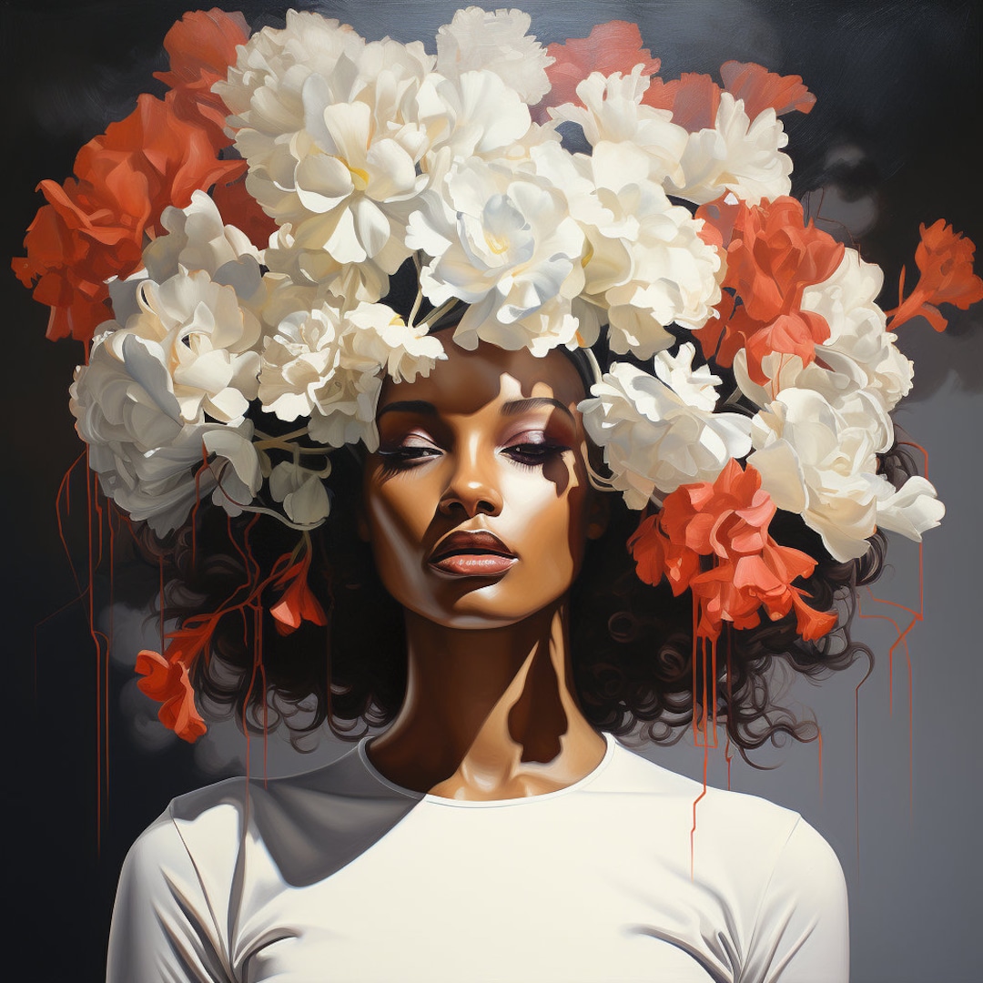 Black Girl With Flower Poster Art, Black Wall Art, Black Art, African