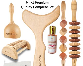 Complete Wood Massage Therapy Kit With Massage Oil for Body Sculpting & Contouring, Maderoterapia Tools, Wooden Tools, Lymphatic Drainage
