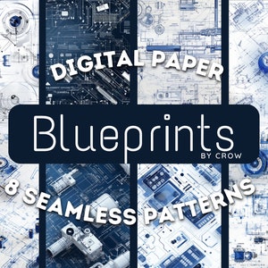 Paquete de papel digital Blueprints / Patrones sin costuras / Uso comercial / Descarga digital / Listo para imprimir / Proyectos de artesanía / Proyectos de bricolaje Pro