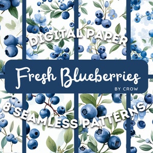 Frische Blaubeeren Fruit Digital Paper Pack | Nahtlose Muster | Kommerzielle Nutzung | Digitaler Download | Druckfertig | Texturen