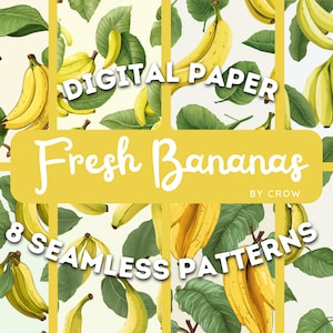 Frische Bananen Obst Digital Paper Pack | Nahtlose Muster | Kommerzielle Nutzung | Digitaler Download | Druckbereit | Texturen