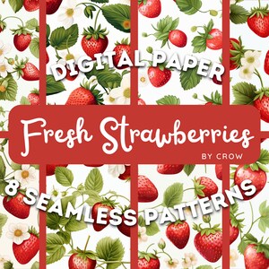 Pacchetto di carta digitale con frutta fragole fresche / modelli senza soluzione di continuità / uso commerciale / download digitale / pronto per la stampa / texture