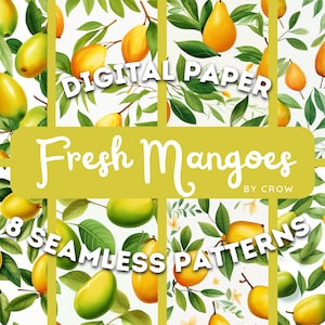 Frische Mangos Obst Digital Paper Pack | Nahtlose Muster | Kommerzielle Nutzung | Digitaler Download | Druckbereit | Texturen