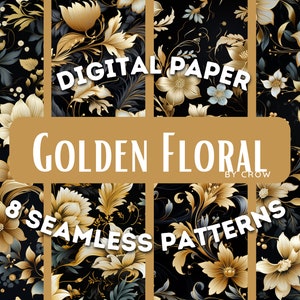 Golden Floral Digital Paper Pack | Seamless Patterns | Commercial Use | Digital Download | Print-Ready | Craft Projects | DIY Projects Pro