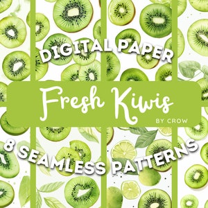 Frische Kiwis Digital Paper Pack | Nahtlose Muster | Kommerzielle Nutzung | Digitaler Download | Druckfertig | Texturen
