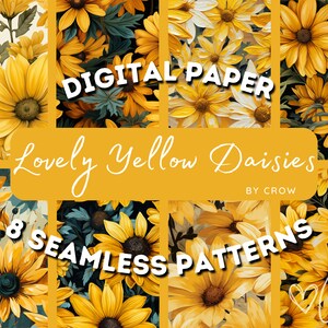 Lovely Yellow Daisies Digital Paper Pack | Seamless Patterns | Commercial Use | Digital Download | Print-Ready | Fabric Textures