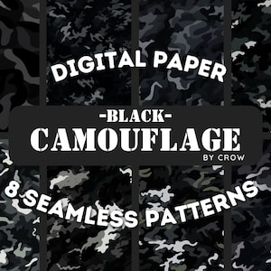 Dark Night Ops Black Camouflage Paper Digital Paper Pack | Seamless Patterns | Commercial Use | Digital Download | Print-Ready | Textures