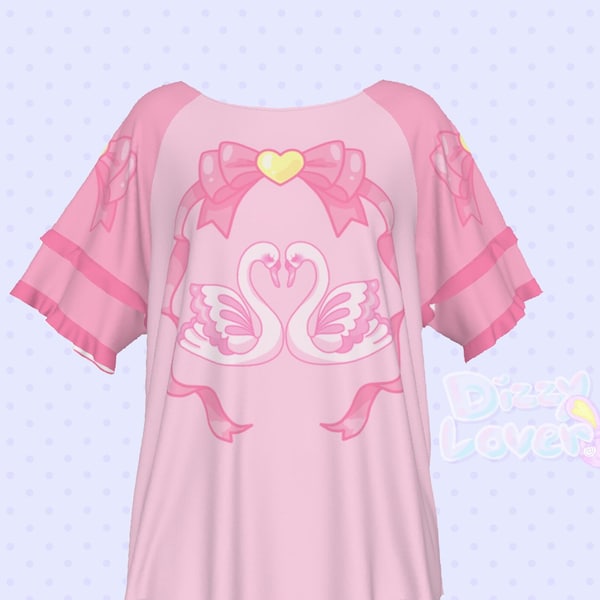 Swan Lake Kiss Ruffle Shirt [Fairy kei, Yume Kawaii, Decora, Cult Party Kei, Harajuku Fashion]