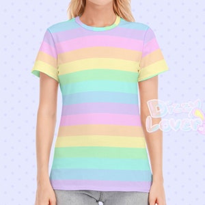 Pastel Rainbow Stripe Shirt [Casual Fairy kei, Yume Kawaii, Decora, Harajuku Fashion]