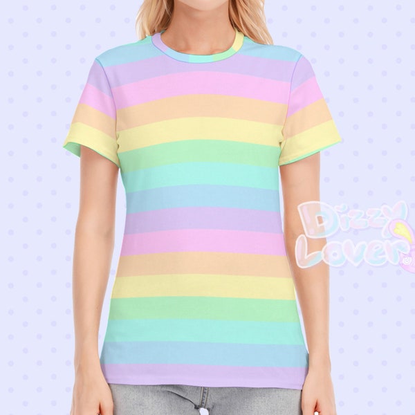 Pastel Rainbow Stripe Shirt [Casual Fairy kei, Yume Kawaii, Decora, Harajuku Fashion]