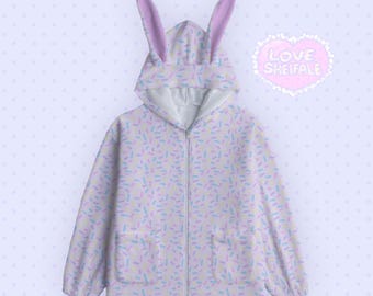 Sudadera con capucha y orejas de conejo con chispas de colores rosas