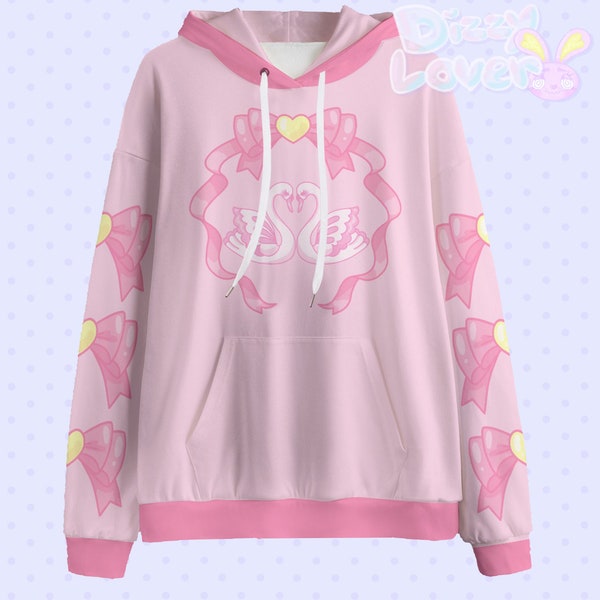 Swan Lake Kiss Unisex Fleece Hoodie [Fairy kei, Yume Kawaii, Decora, Cult Party Kei, Harajuku Fashion]