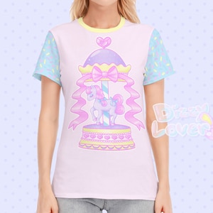 Pretty Pony Carousel Cotton Shirt [Casual Fairy kei, Yume Kawaii, Decora, Cult Party Kei, Harajuku Fashion]