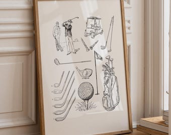 Vintage Golf Print, Golf Clubs, Baby Boy Golfer Nursery Decor, Digital PNG Files