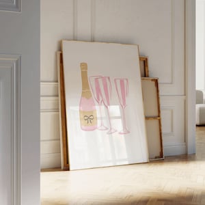 Rosa, Kokette Champagner Bogen Druck, digitale Collage Drucke, Kokette Ästhetik Raumdekor, druckbare Collage Poster Band Champagner Wandkunst
