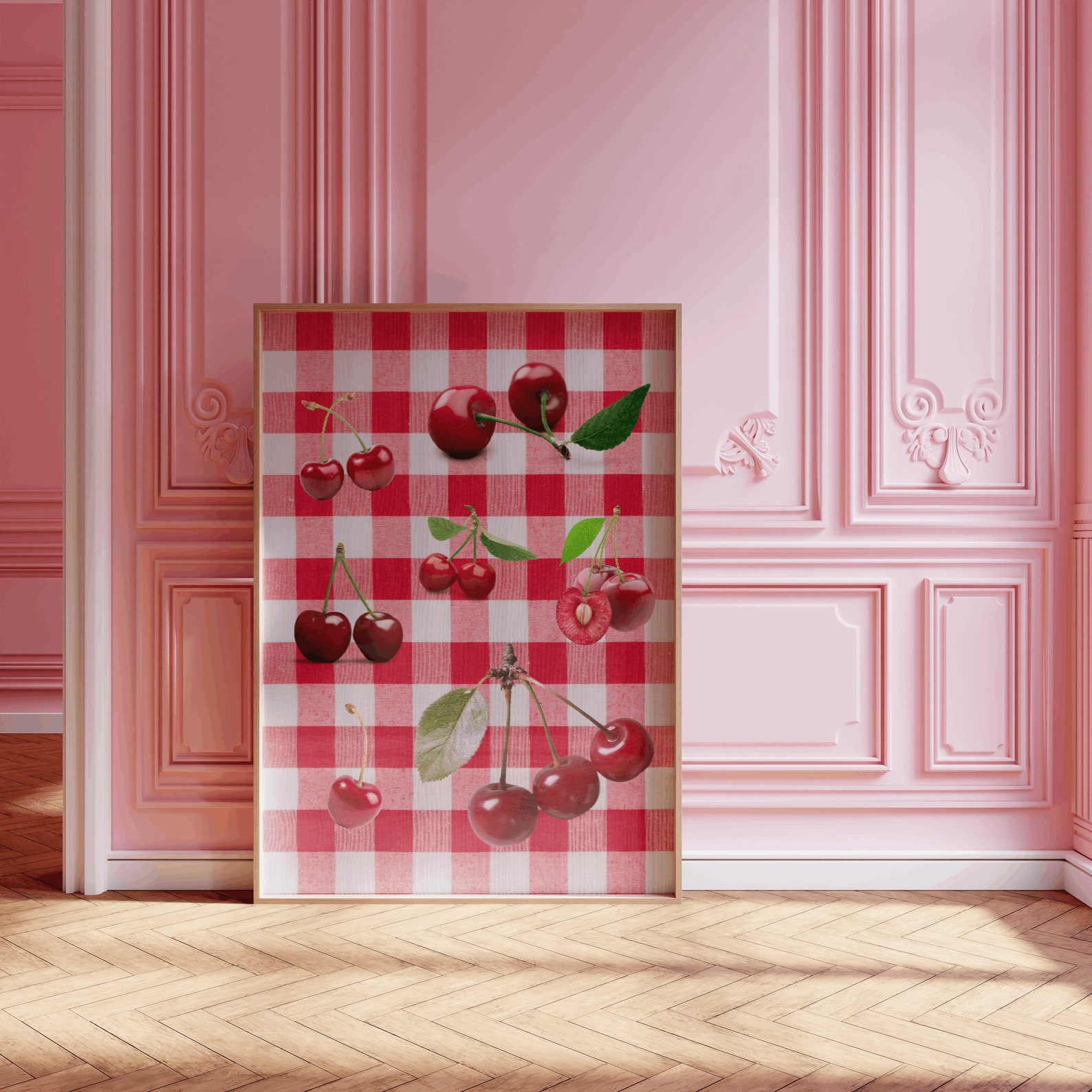Red Gingham Coquette Cherry Picnic Print Digital Cherries Prints ...