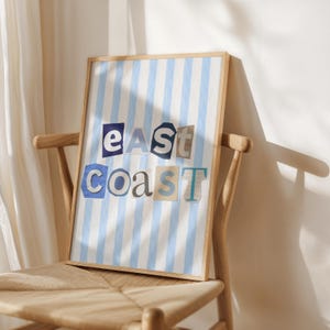 Striped East Coast Blue vintage beachy collage art seaside Dorm Decor coastal Cowgirl Print Coastal granddaughter Printable aesthetic poster