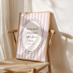 Printable Bible Verse Wall Art James 1:17 Pink Christian Faith Nursery Decor Every Good Gift Scripture Quote Instant Digital Print Download