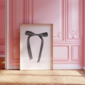 Impresión de lazo de cinta de terciopelo de coqueta negra suave, impresión digital, decoración de dormitorio estético balletcore, arte de pared de cartel de Dollette imprimible