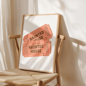 Retro Spooky Haunted House Ticket Halloween Admit One Dorm Room Decor Vintage Wall Art Print retro Verlosung Küche Plakat Printable ästhetisches