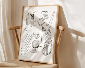 Vintage Golf Print, Golf Clubs, Baby Boy Golfer Nursery Decor, Digital PNG Files