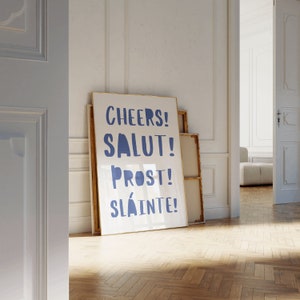 ブルーチアーズ Salut Prost Slainte プリント、寮の部屋の装飾バーカートアートトレンディな壁プリントポスターキッチンデジタルプリントレトロアルコールアートプリント