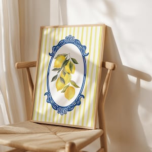 Limón Limoncello Vintage Rayas Amarillas Arte de Acuarela Cocina Italiana de Verano Decoración de Habitación Póster de Cocina Retro de Moda Impresión de Pared Digital