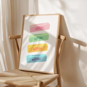 Butter Pop Art Print Trendy Pastel Sticks of Butter Foodie Gourmet Kitchen Decor Retro Wall Artwork Digital Printable Poster Dopamine Decor