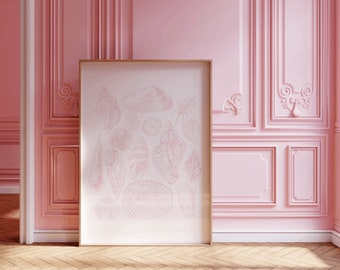 Vintage seashell print pastel pink art Dorm Room Decor coastal Cowgirl Print Coastal granddaughter art Printable aesthetic poster digital
