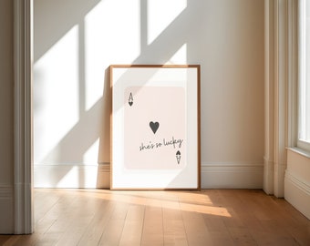 Lucky Girl Syndrome Retro Playing Card Art Dorm Room Decor Ace of Hearts print Printable aesthetic poster digital png minimalist wall art
