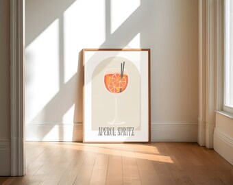 アペロール・スプリッツ・プリント、寮の部屋の装飾、バーカートアート、トレンディな壁掛けプリント、カクテルポスター、カクテルデジタルプリント、レトロなアルコールアート、png