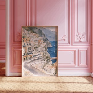 Vintage Amalfi Coast Italian Water Color Coastal art Dorm Room Decor coastal Cowgirl Print Coastal granddaughter Printable aesthetic poster