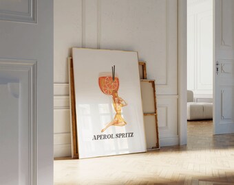 アペロール・スプリッツ・プリント、寮の部屋の装飾、バーカートアート、トレンディな壁掛けプリント、カクテルポスター、カクテルデジタルプリント、レトロなアルコールアート、png
