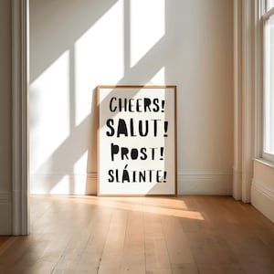 Cheers Salut Prost Slainte プリント、寮の部屋の装飾バーカートアートトレンディな壁プリントポスターキッチンデジタルプリントレトロアルコールアートプリント