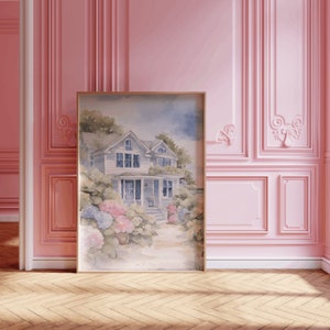 Vintage Beach House Hydrangea Water Color Coastal art Dorm Room Decor coastal Cowgirl Print Coastal granddaughter Printable aesthetic poster