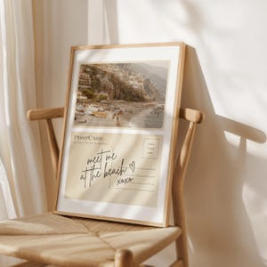Encuéntrame en la playa, postal vintage, decoración de dormitorio de verano italiano, impresión de vaquera costera, póster estético imprimible de nieta costera