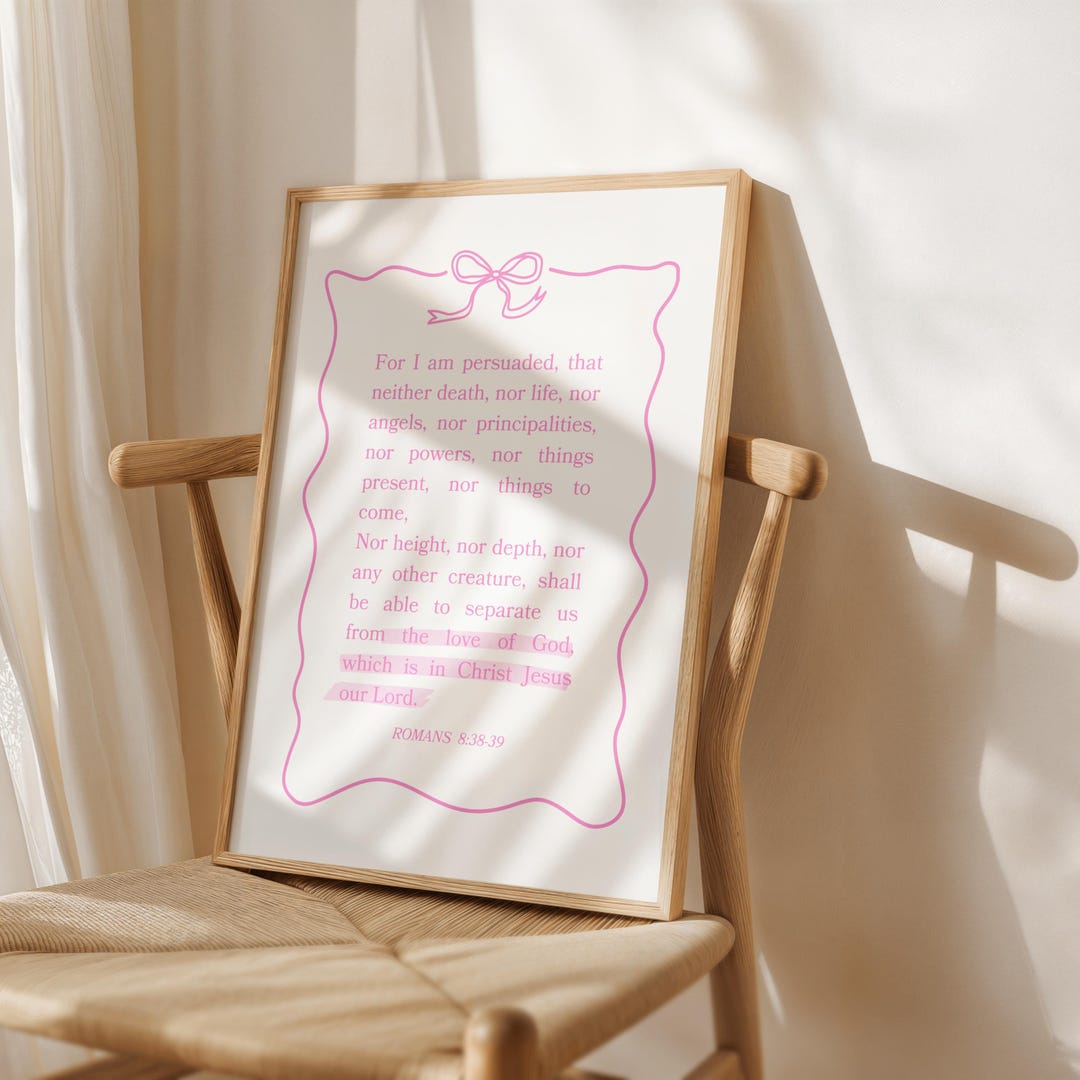 Scripture Verse Ribbon Romans 8:38-39 Coquette Ribbon Scripture Bible Quote Line Art Dorm Room ...