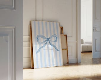 Blue Bow print vintage beachy ribbon stripe line art Dorm Room Decor coastal Cowgirl Print Coastal granddaughter Printable aesthetic poster