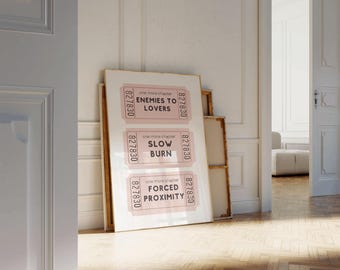 Plakat z motywami powieści romantycznych, wrogowie do kochanków, wymuszona bliskość, powolny spalanie, druk, wystrój pokoju w akademiku, estetyczna sztuka ścienna, plakat do druku