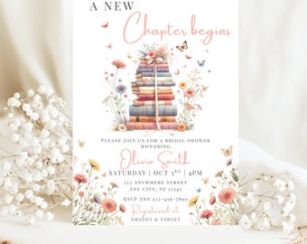 A New Chapter Bridal Shower Invitation Editable Template Her Chapter Begins Wildflower Bride To Be Wedding Shower Book Lover Shower Invite