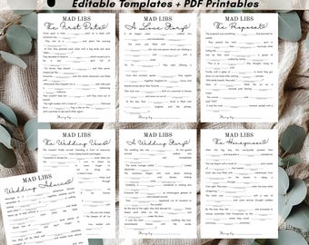 Plantillas de juego Mad Libs para despedida de soltera, divertidos juegos para despedida de soltera, imprimibles, editables, para la fiesta de la novia de la boda
