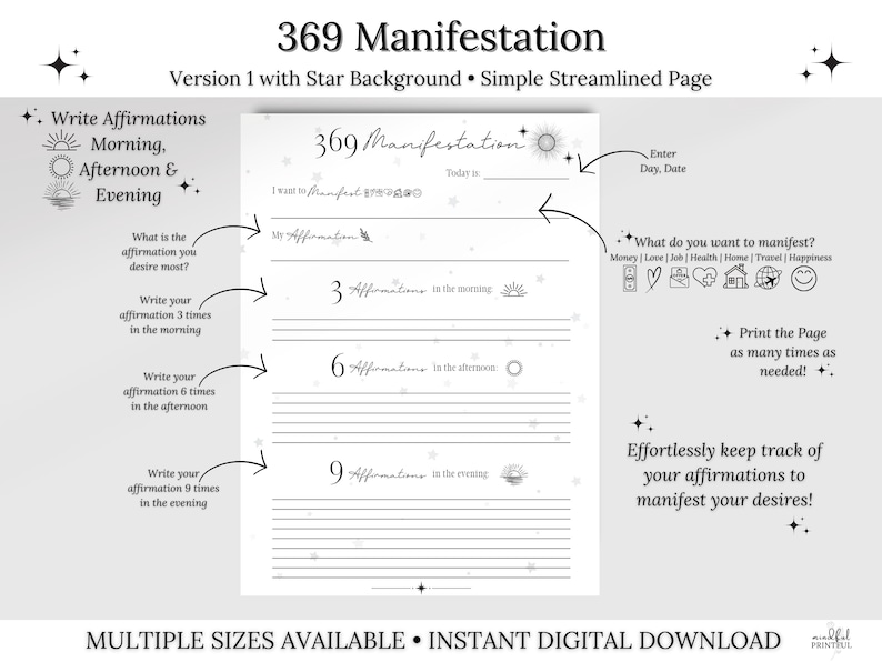 369 Manifestation Journal, Printable Manifestation Kit, 369 Method ...