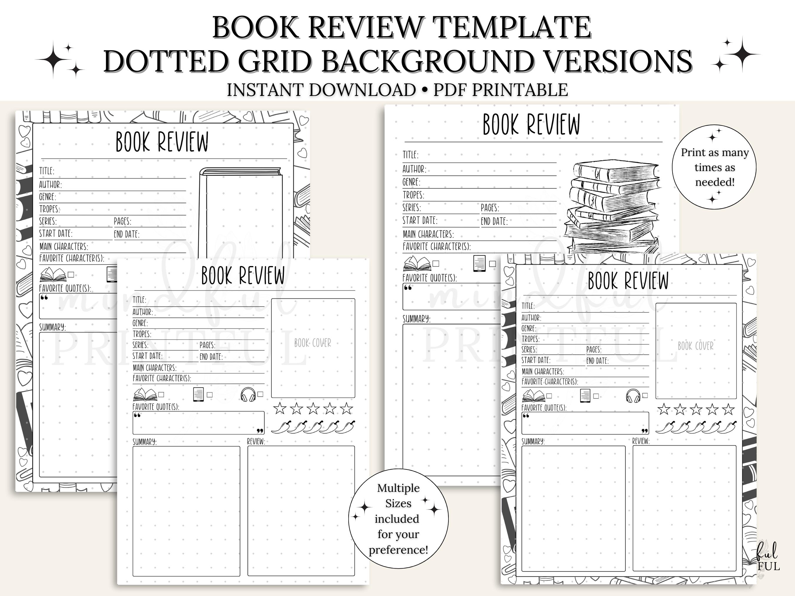 Book Review Template Printable Book Tracker Digital Reading Journal ...