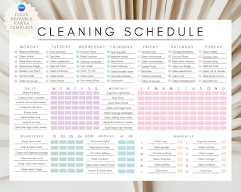 Editable Cleaning Schedule Template Cleaning Checklist Printable Canva  ADHD Cleaning Planner Daily Household Chore Chart Home Organizer