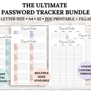 Password Tracker Bundle, Password Book, Password Journal, Website Password Keeper, Printable PDF, Fillable Option, A4, A5, Instant Download