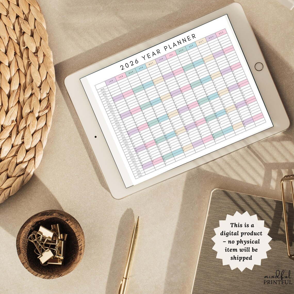 2026 Year Planner Printable Year at a Glance Calendar Minimalist Annual ...